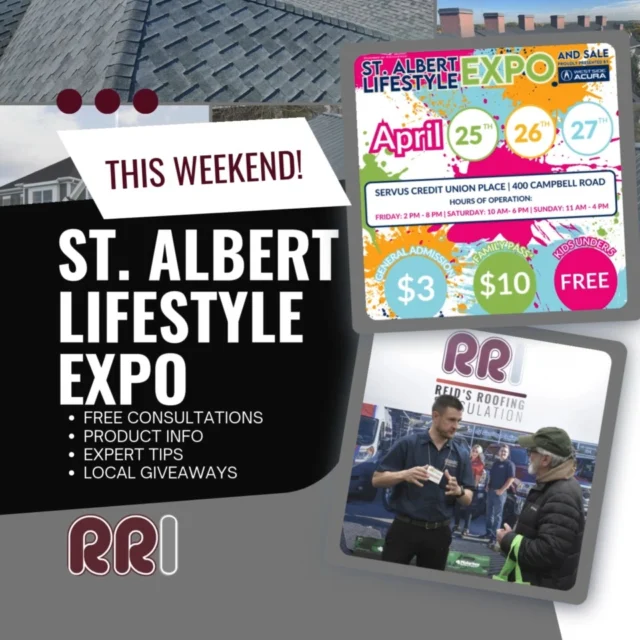 🚨 Come See Us at the St. Albert Lifestyle Expo! 🚨
Reid’s Roofing will be at the St. Albert Lifestyle Expo this weekend—come by our booth and chat with our expert team!

Whether you're planning a spring roofing project or just want to explore your options, we're here to help with honest advice and quality solutions.

📍 Servus Credit Union Place – Booth #151
🗓️ Friday 2–8 PM | Saturday 10–6 PM | Sunday 11–4 PM
📞 780.460.5866
🔗 Link in bio

Swing by for:
✔️ Free consultations
✔️ Product info
✔️ Expert tips
✔️ Local giveaways 🎁

We’d love to meet you, St. Albert!

#StAlbertLifestyleExpo #ReidsRoofing #CommunityFirst #MeetTheExperts #AlbertaRoofing #SpringRoofing #HomeImprovement #YEGEvents #TrustTheExperts #BuiltForCanada