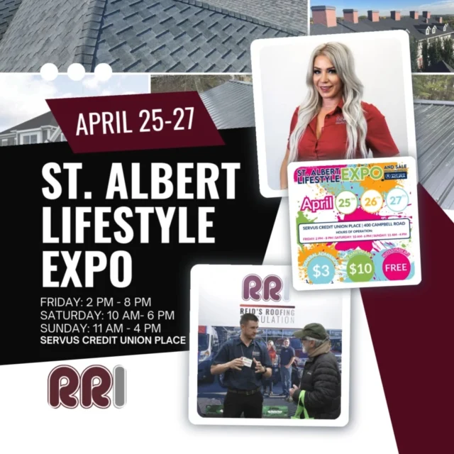 📣 Countdown is On! St. Albert Lifestyle Expo – April 25–27 📣
We’re getting ready to showcase all things roofing at this year’s St. Albert Lifestyle Expo—and we’d love to see you there!

🛠️ Thinking about a spring upgrade? Have questions about your roof or insulation?

👉 Our expert team will be on-site all weekend with helpful advice, free consultations, and local giveaways!

🗓️ April 25–27
📍 Servus Credit Union Place – Booth #151
📞 780.460.5866
🔗 reidsroofing.net

Stay tuned for booth sneak peeks and giveaway previews 👀
Mark your calendars—we're counting down!

#StAlbertLifestyleExpo #ReidsRoofing #CommunityFirst #RoofingExperts #AlbertaRoofing #BuiltForCanada #SpringRoofing #YEGEvents #MeetTheExperts #trusttheexperts
